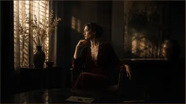Une femme près d’une fenêtre dans une atmosphère intime et cinématographique