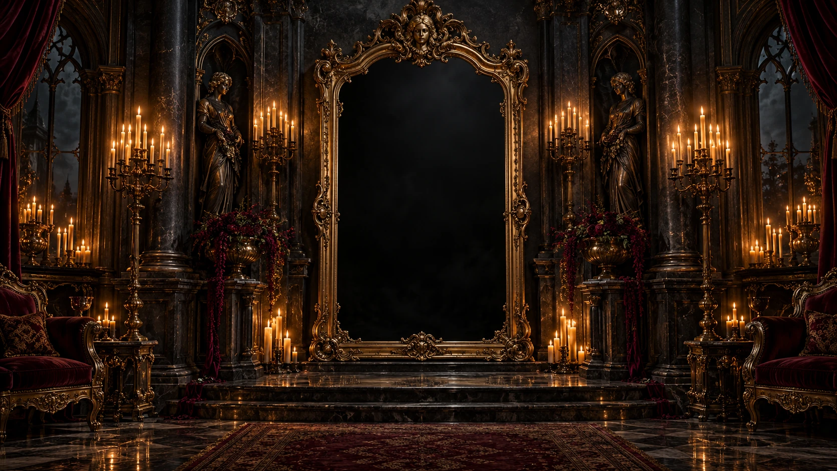 Une dernière salle, éclairée de bougies, abrite un miroir ancien.